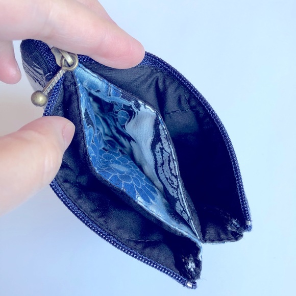 NEW Japan Japanese Asian Handmade Small Pouch Coin Purse Swan Floral Blue NWOT - Picture 5 of 11